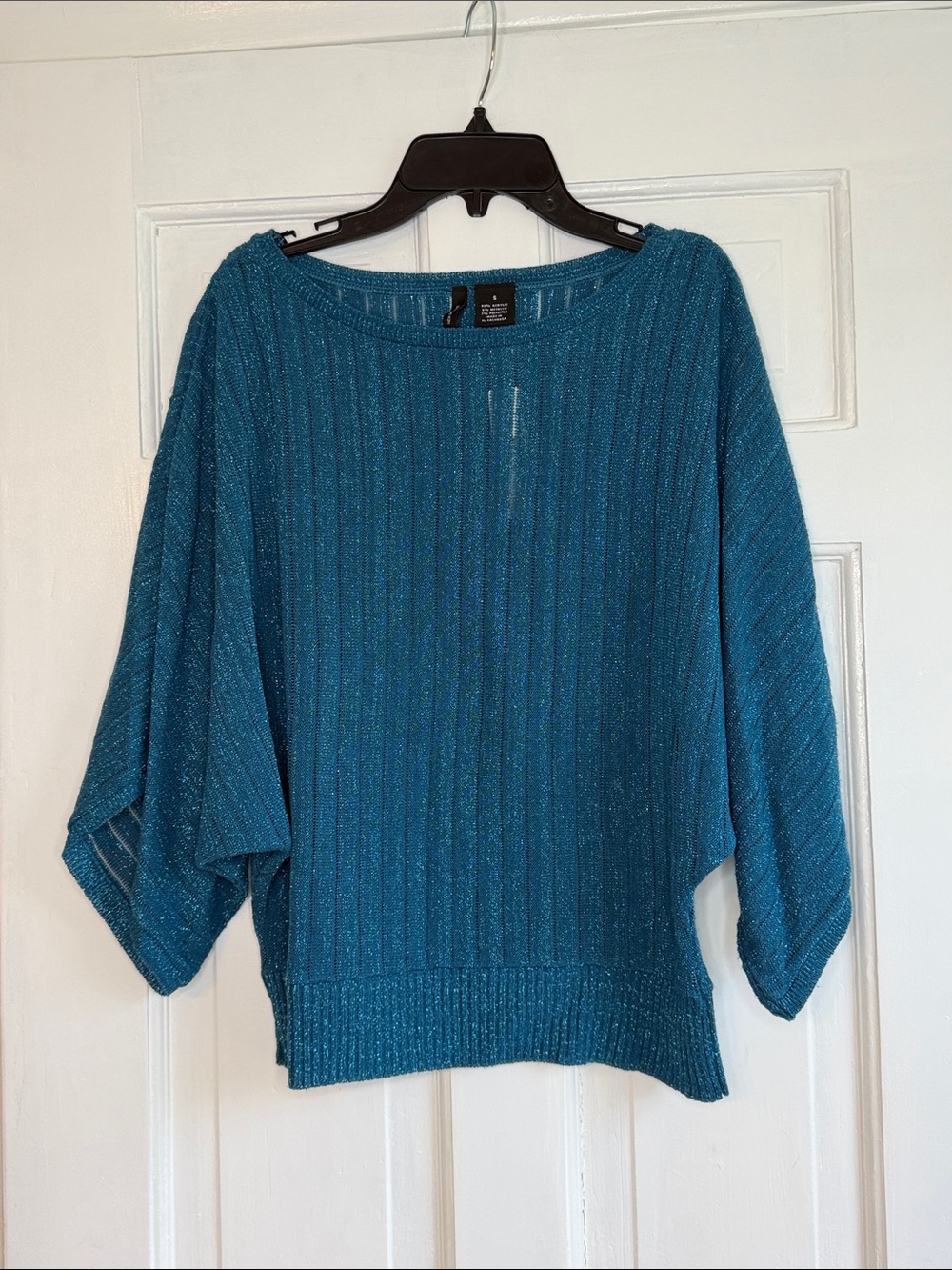 New Directions Teal Metallic Ribbed Boatneck Sweater